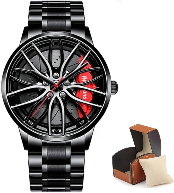 Men's Creative 3D Car Wheel Rotating Wrist Watch-ساعة معصم رجالية مبتكرة بتصميم عجلة سيارة ثلاثية الأبعاد قابلة للدوران